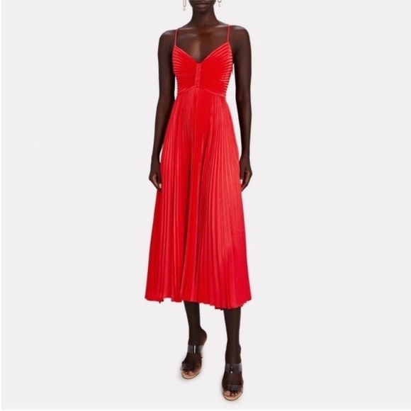 ALC Gemini Pleated Midi Dress Red NWT - Picture 3 of 11